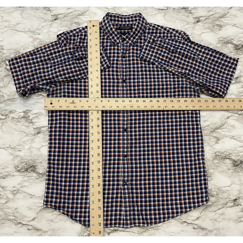 Banana Republic Luxe Flannel Slim Fit Mens Shirt L‎ Multicolor Plaid Long Sleeve